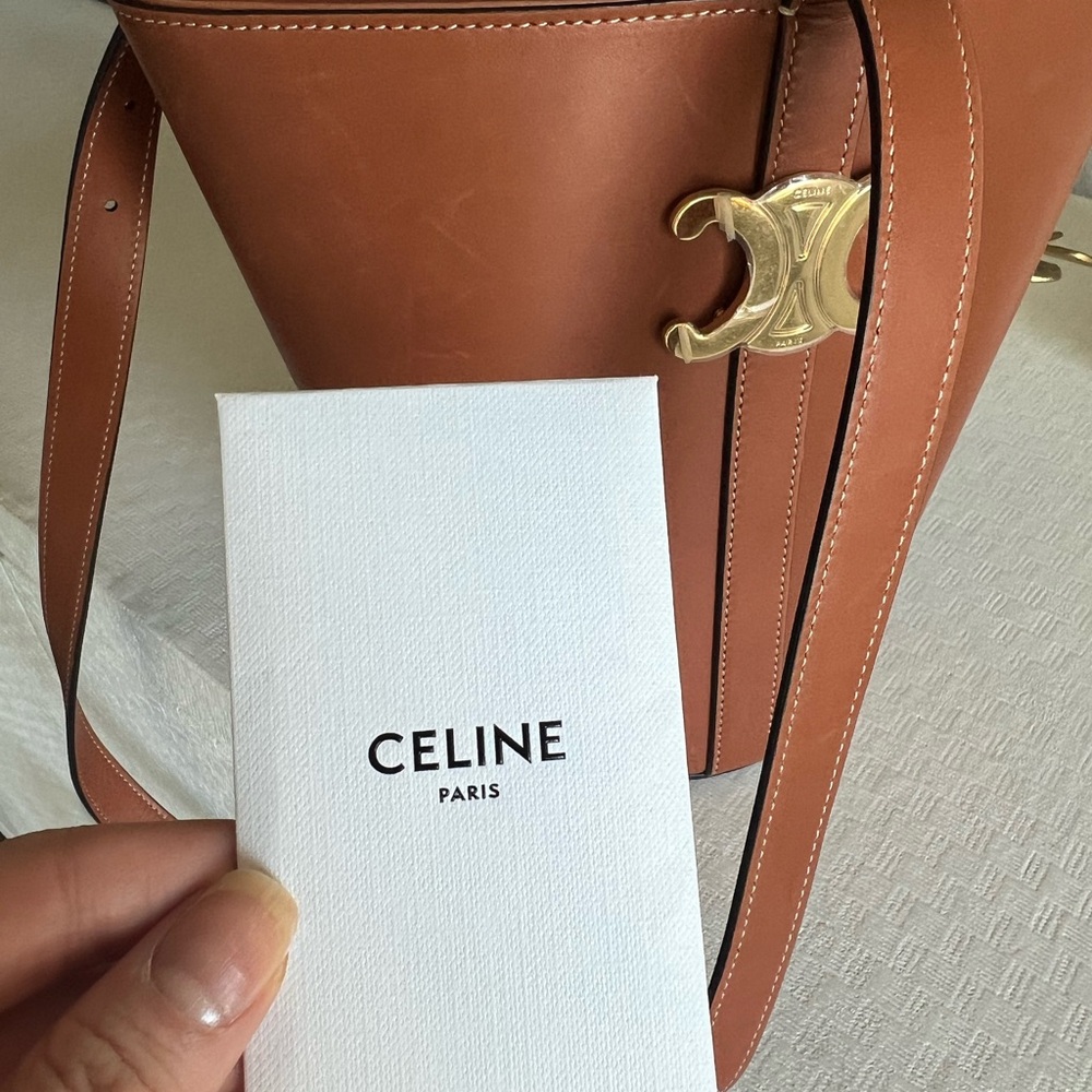 Celine Tan Leather Bucket Bag with Gold Accent - Picture 7 of 9